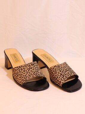Leopard Print Charlies Size 8.5 Slides with block heel-- Y2K style that's back!